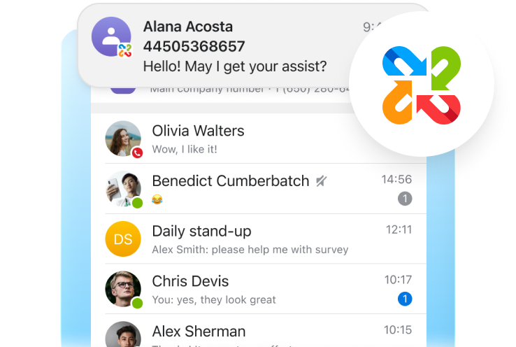 WhatsApp-gesprek van een klant verschijnt in de gedeelde Company Messaging-inbox