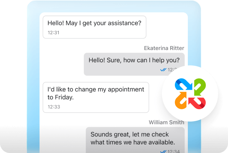 Teamleden werken samen aan een klantgesprek in Company Messaging